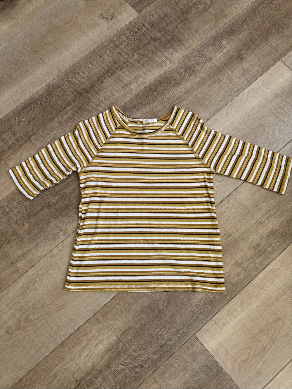 Zara Mustard, White & Brown Striped Long Sleeve Tee
